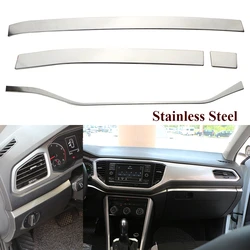 Stainless Steel Car Center Console Edge Sticker for Volkswagen VW Troc T-roc 2018 - 2024 LHD Trim Decoration Strip Accessories