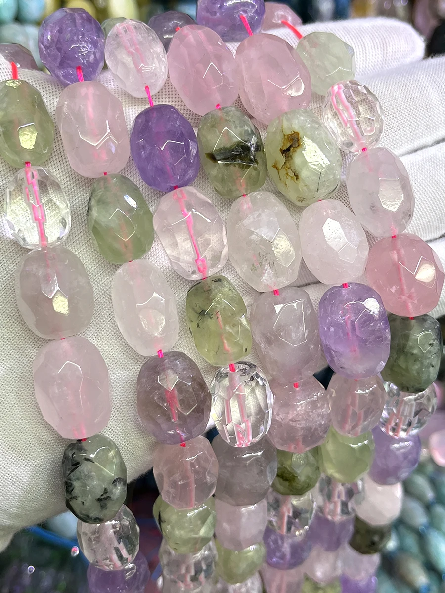 Natural Colorful Pink Crystal Conformal section Amethyst Irregular Faceted Loose For Jewelry Making DIY Necklace Bracelet 15''