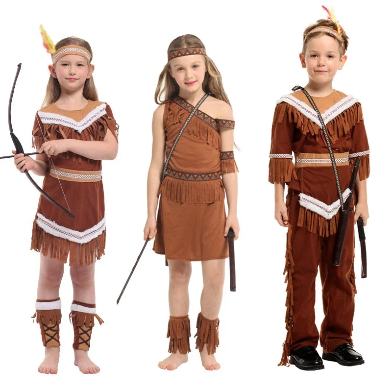 Halloween Sweet Indian Princess Girl Boys Costume Native Archer Huntress Cosplay Purim Carnival Party Mardi Gras Kid Fancy Dress