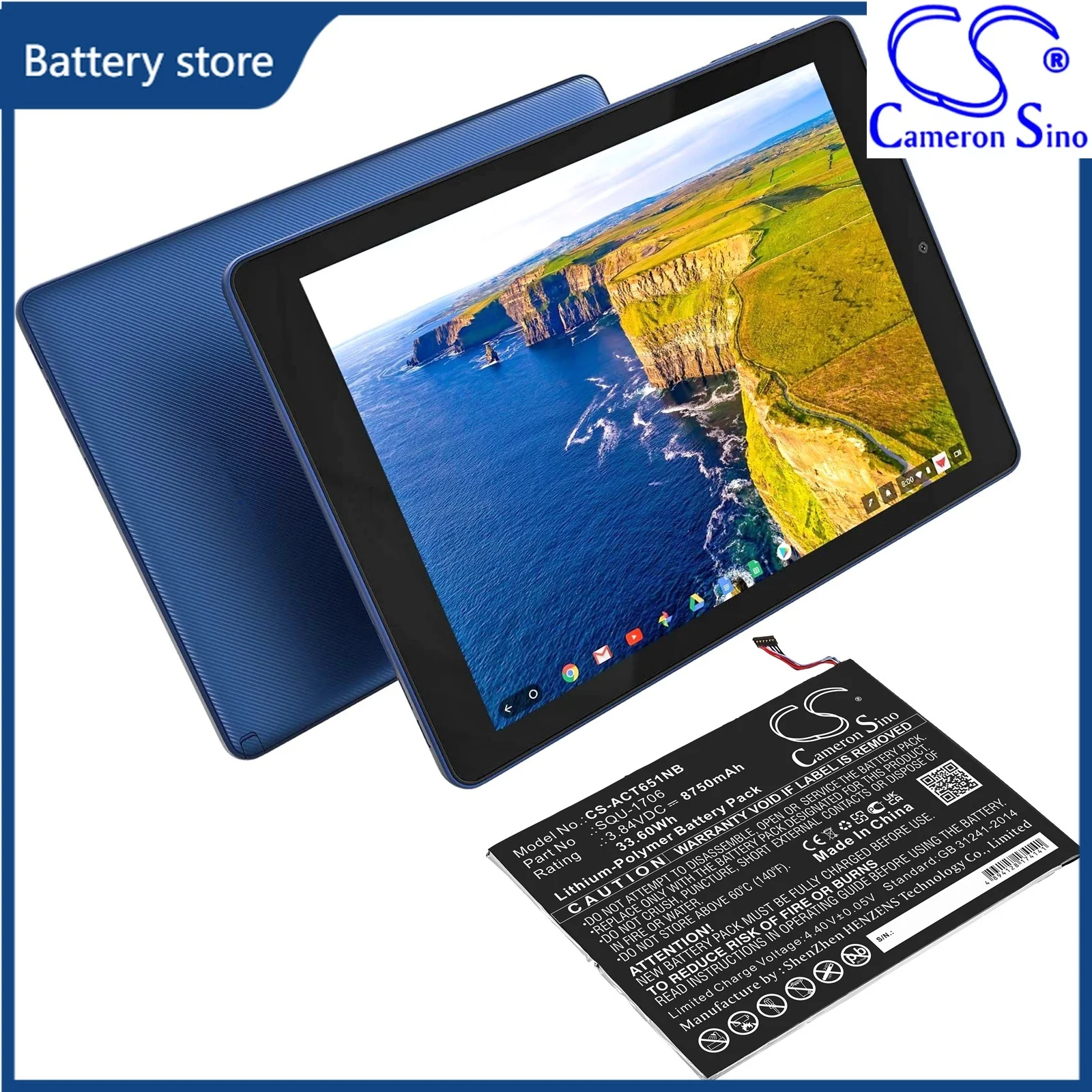 Replacement 3.84V 8750mAh Tablet Battery for Acer D651N Chromebook Tab 10 SQU-1706 KT.00201.004