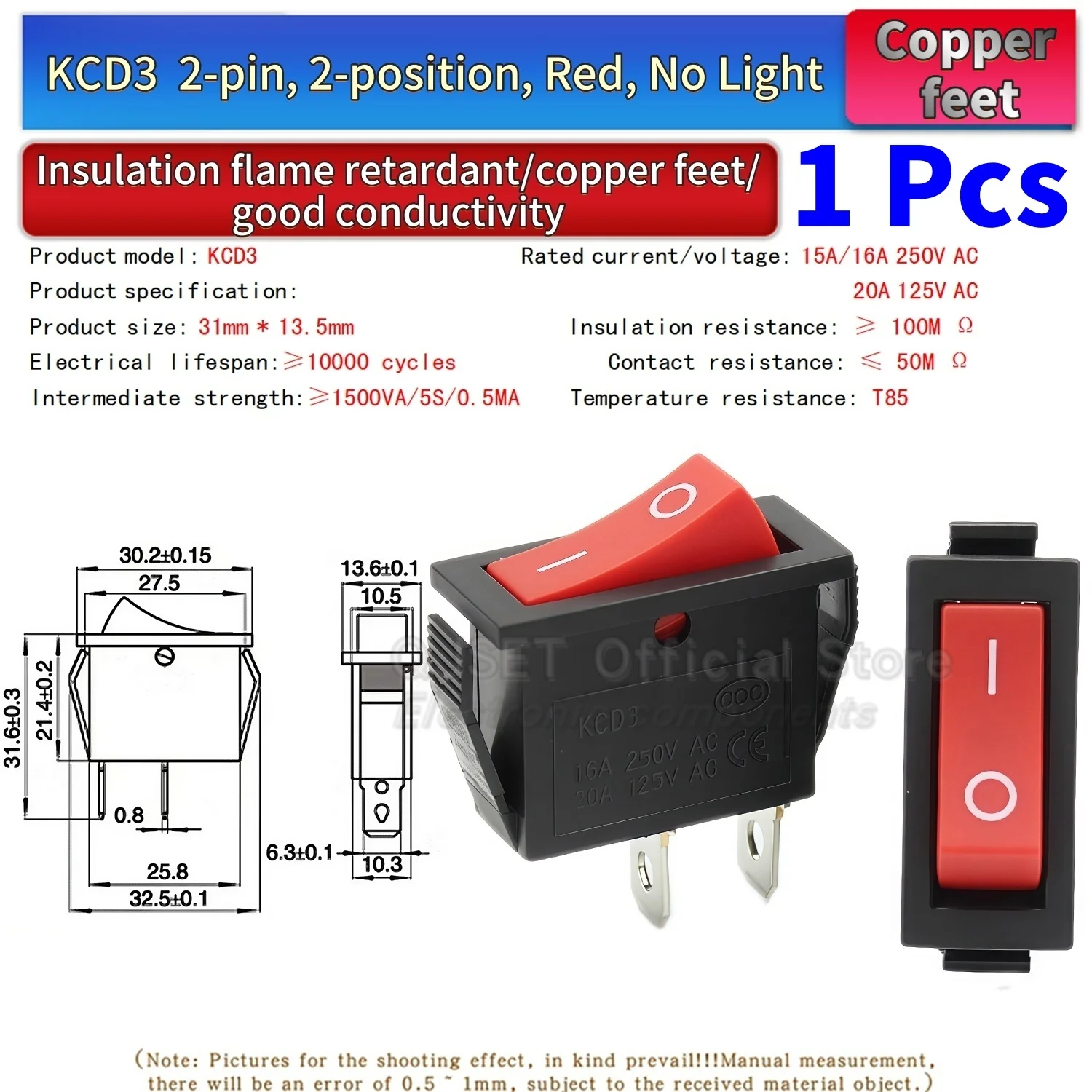 1 Stück KCD3 Wippschalter EIN-AUS-EIN 2 3 Positionen 2 3 Pins Elektrische Ausrüstung Mit Lichtschalter 15A16A 250V/220V 20A 125V AC – Detail 8