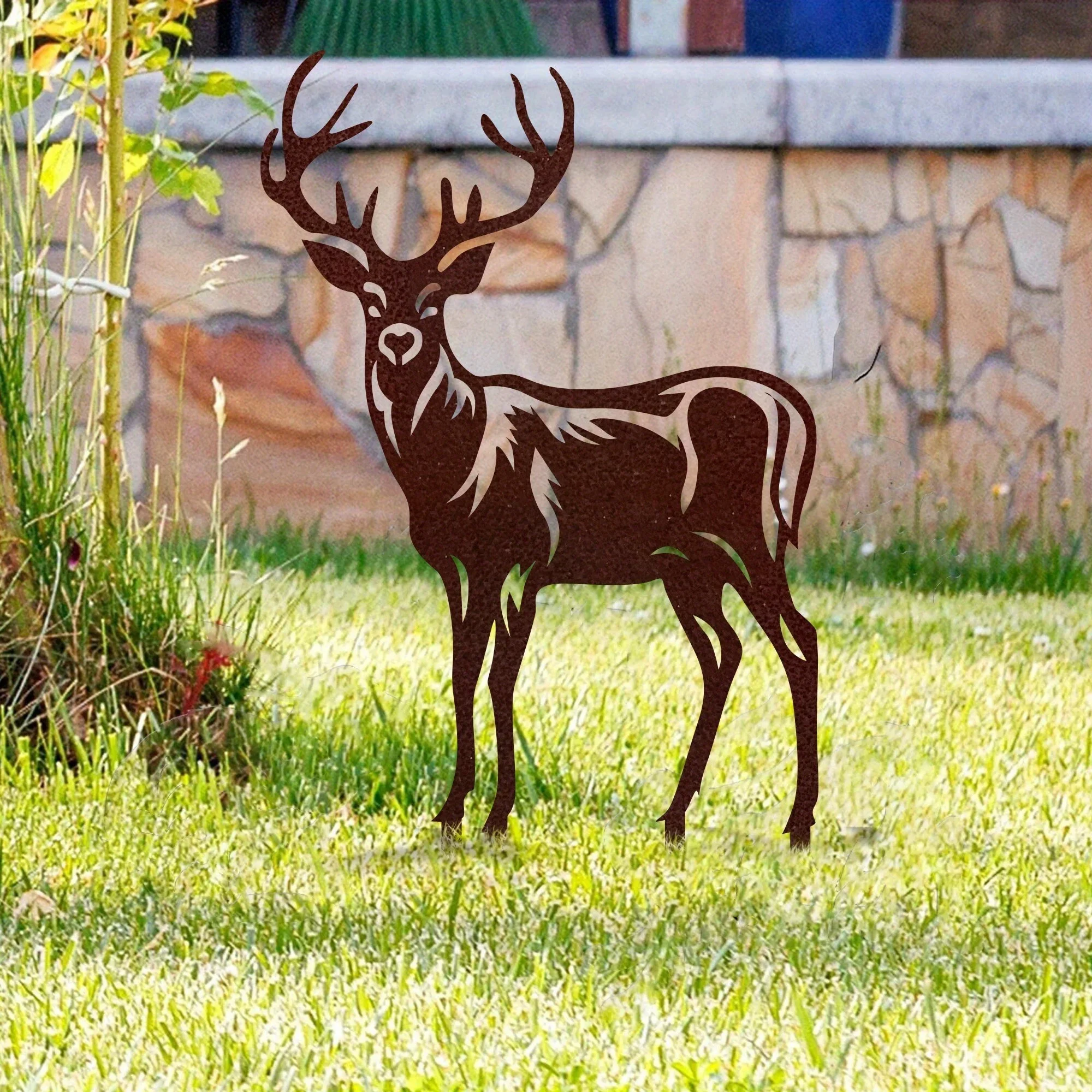 Rustic Metal Deer Garden Statue Elegant Stag Silhouette with Antlers Durable Outdoor Christmas Decoration