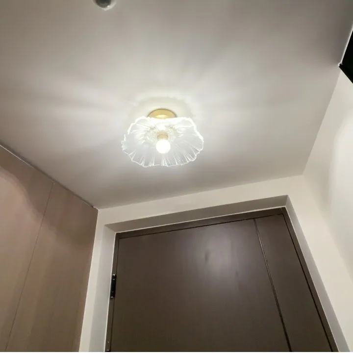 

E27Single Head Restaurant Bar Counter Ceiling Lamp Nordic Brass Flower Bedroom Bedside Lamp Glass Entrance Hallway Ceiling Light