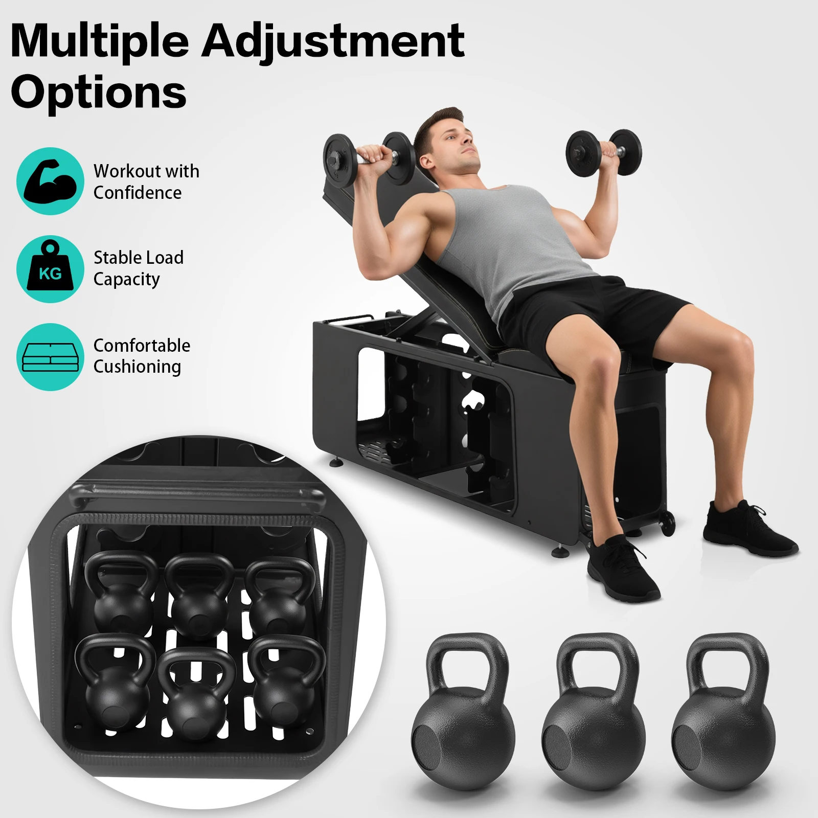 

Регулируемая скамья для тренировок 4-в-1 для домашнего спортзала, складная, с нагрузкой до 300 кг, для небольших помещений и квартир