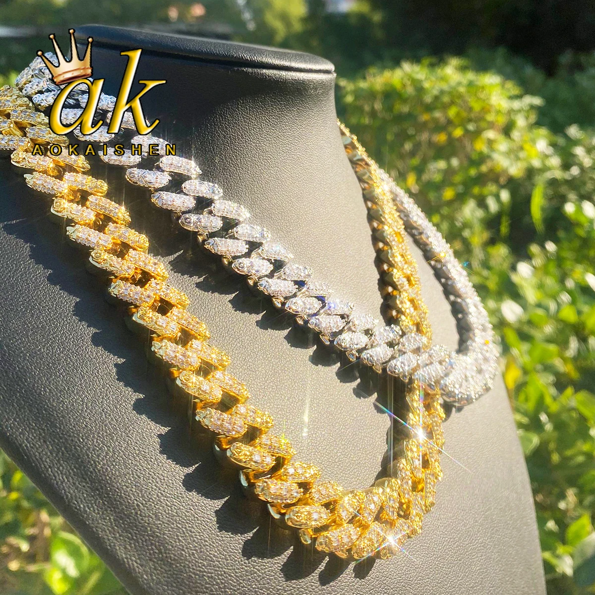 Aokaishen Iced Out Flora Dove Cuban Link Chain for Men Necklace Choker 5A Real Copper Gold Plated Hip Hop Jewelry