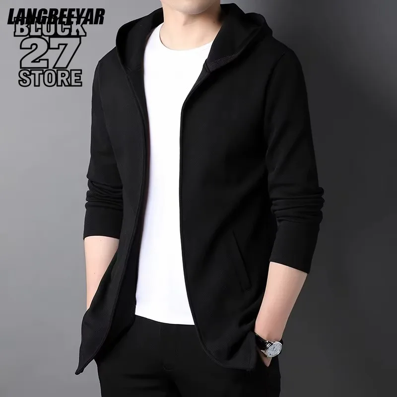 

Mens Jacket High End Designer Casual Fashion Stand Collar Korean Style Zipper Solid Color Hooded Coat Streetwear Retro Harajuku
