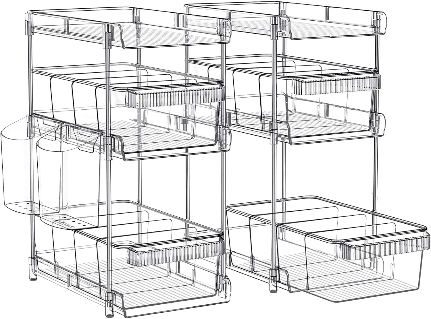 

WAKISA Clear Bathroom Organizers 2 Sets 3 Tier, Stackable Under Kitchen Sink Organizers and Storage with 12 Dividers, acrylic