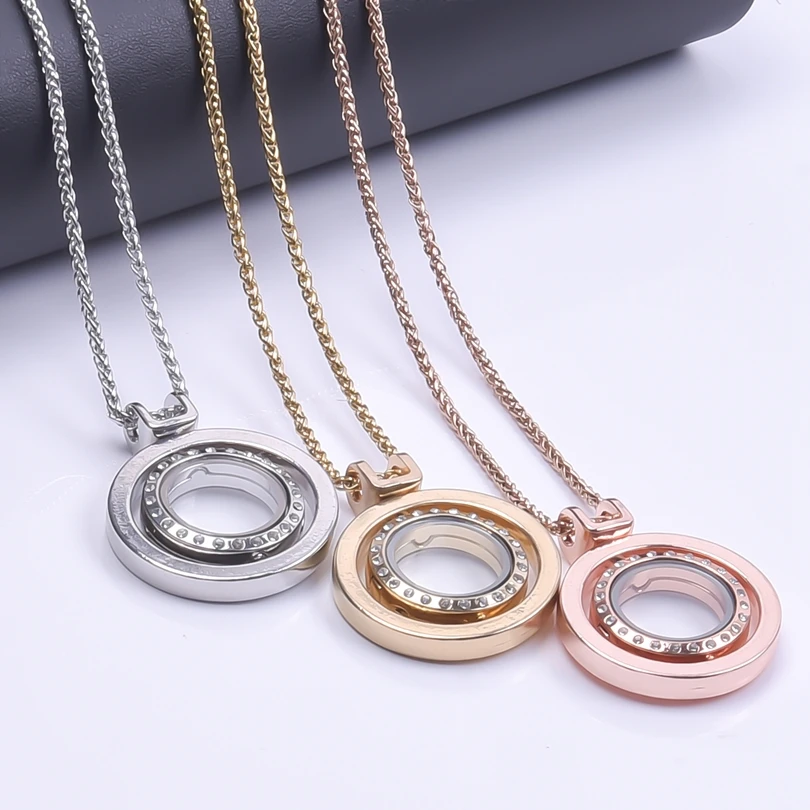 1Pc Round Rotate Glass Floating Photo Relicario Living Memory Locket Pendant Necklaces For Women Collier Homme Jewelry Making