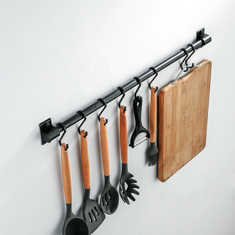 Storage Shelf Hanging Hooks Multifunction Hanger Kitchen Rail Rack with Removable Hooks Wall Mounted Storage Hooks