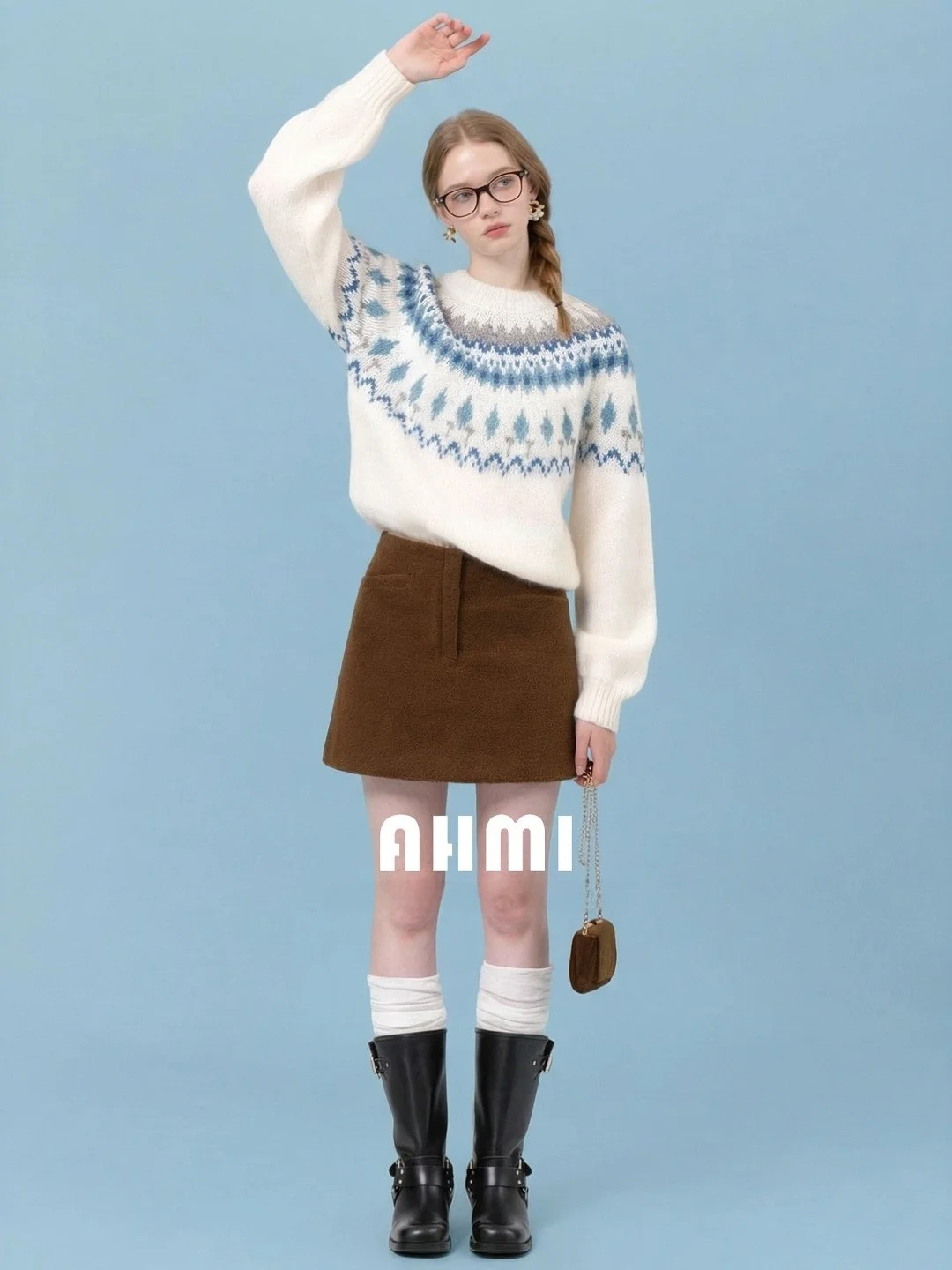 

AHMI Women's Oversized Soft Knitted Sweater round Ne Pullover Autumn Winter Warm Fluffy Color Blo Retro Sle Long Sve