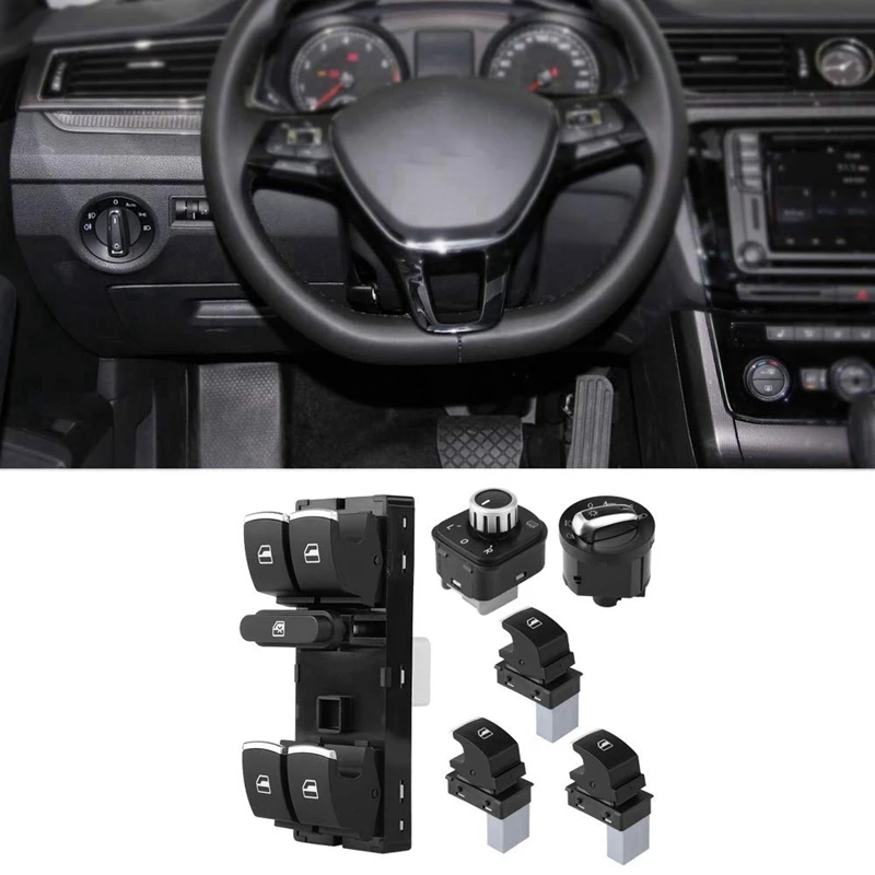 6Pcs Window Mirror Headlight Switch Set 5ND 959 565A 5ND 959 857 5ND941431B For Golf MK5 6 Jetta MK5 Passat B6 Tiguan