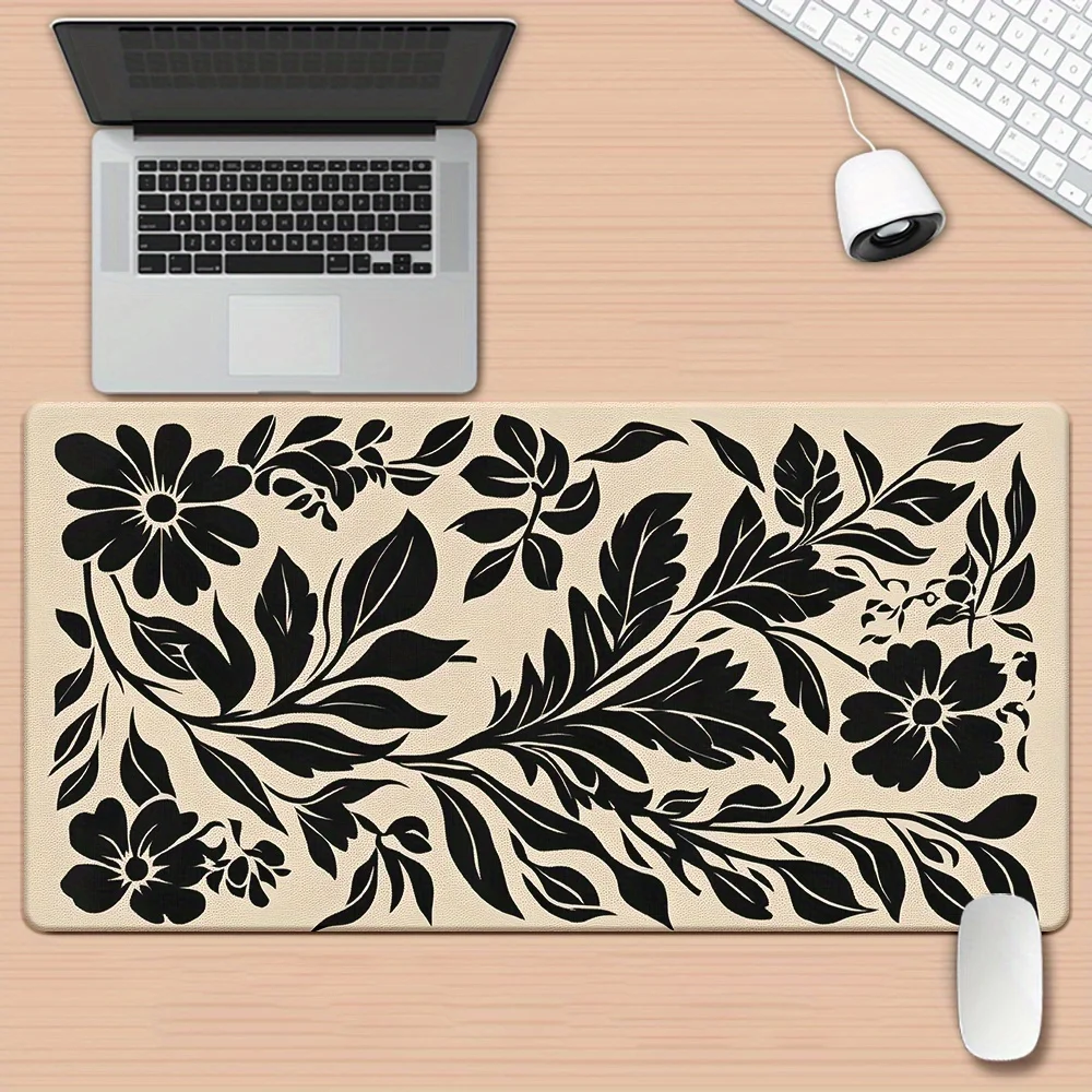 

The anti-slip rubber of the beige and black floral pattern mouse pad is washable and durable, suitable for both home and office