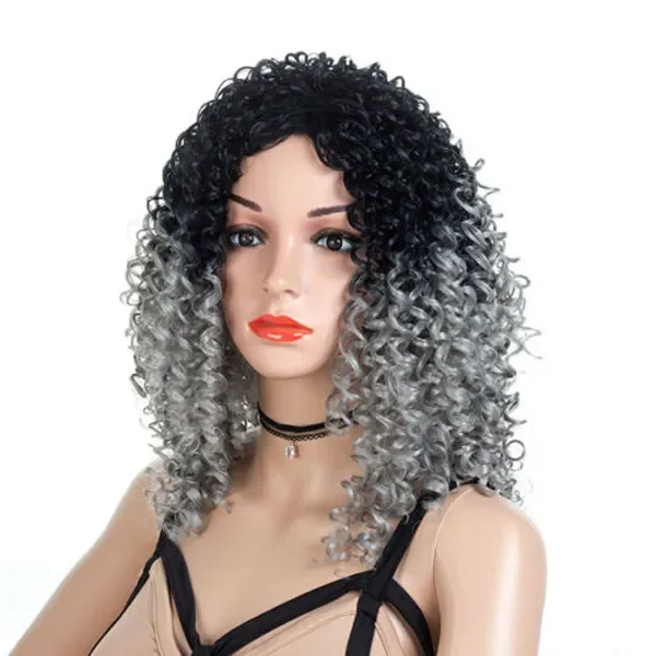 Wig rambut Cosplay wanita, rambut palsu berlapis hitam abu-abu keriting baru