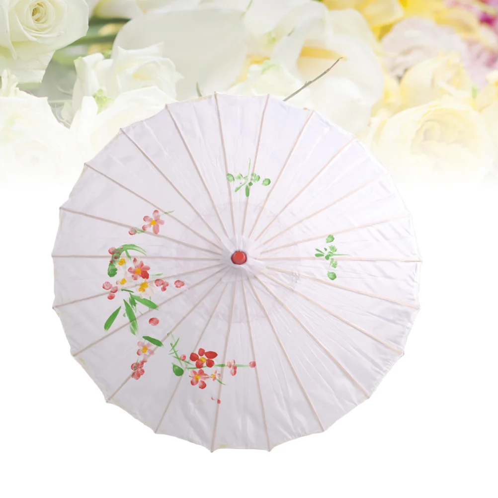 Silk Wooden Parasol Umbrella Chinese Japanese Style Craft Umbrella Prop for Bride Bridemaid (White) chinese umbrella