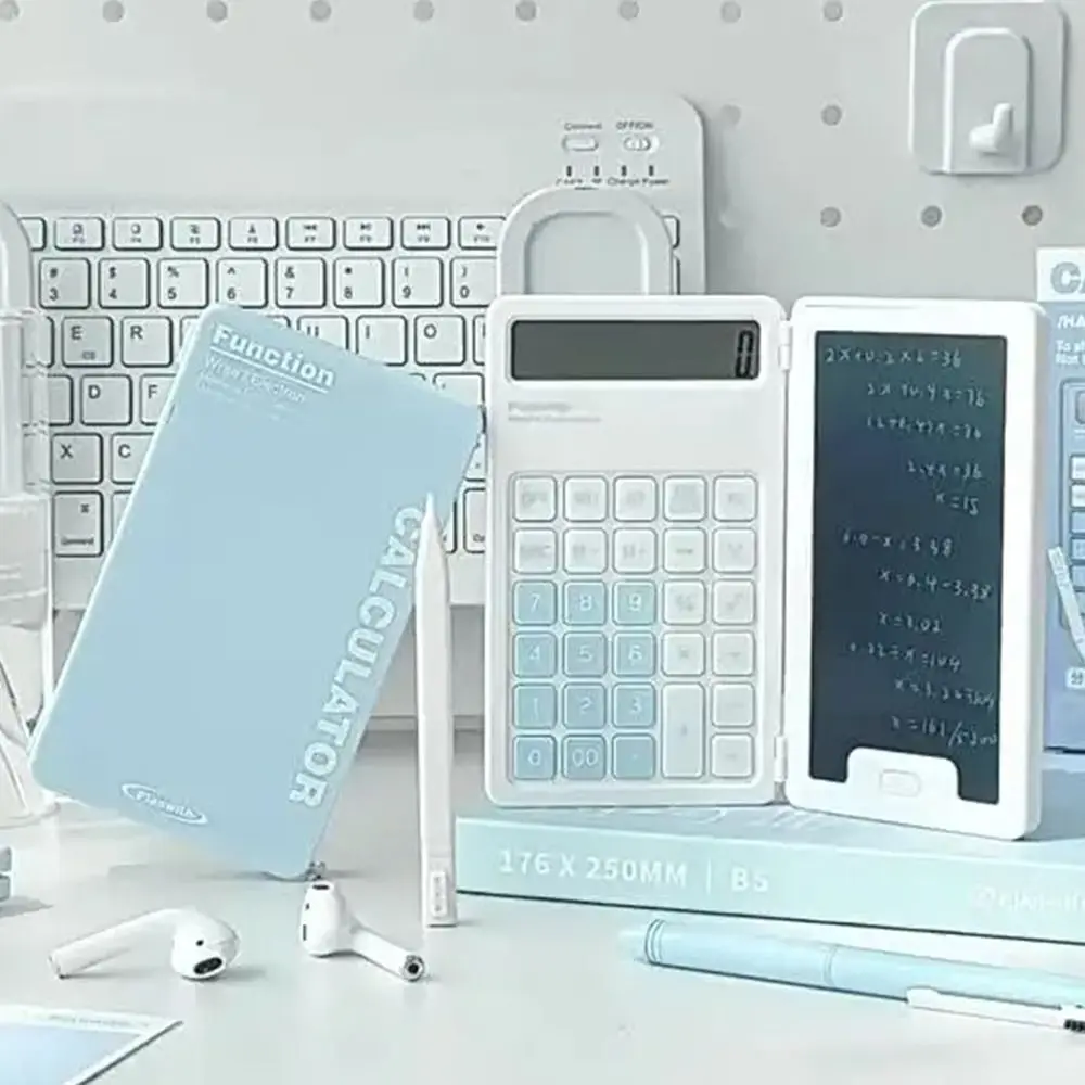 Cute Foldable Calculator Portable LCD Display Mini Finance Calculator Battery Operated with Writing Board Student Calculator