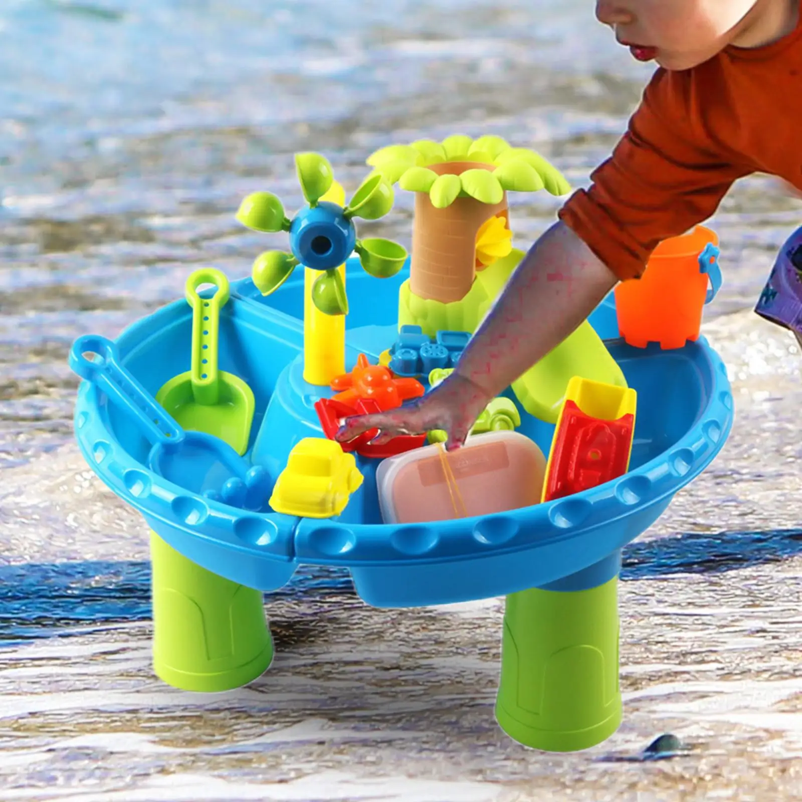 Mesa de juego de agua y arena para niños, divertido juego de juguetes para arenero de playa al aire libre