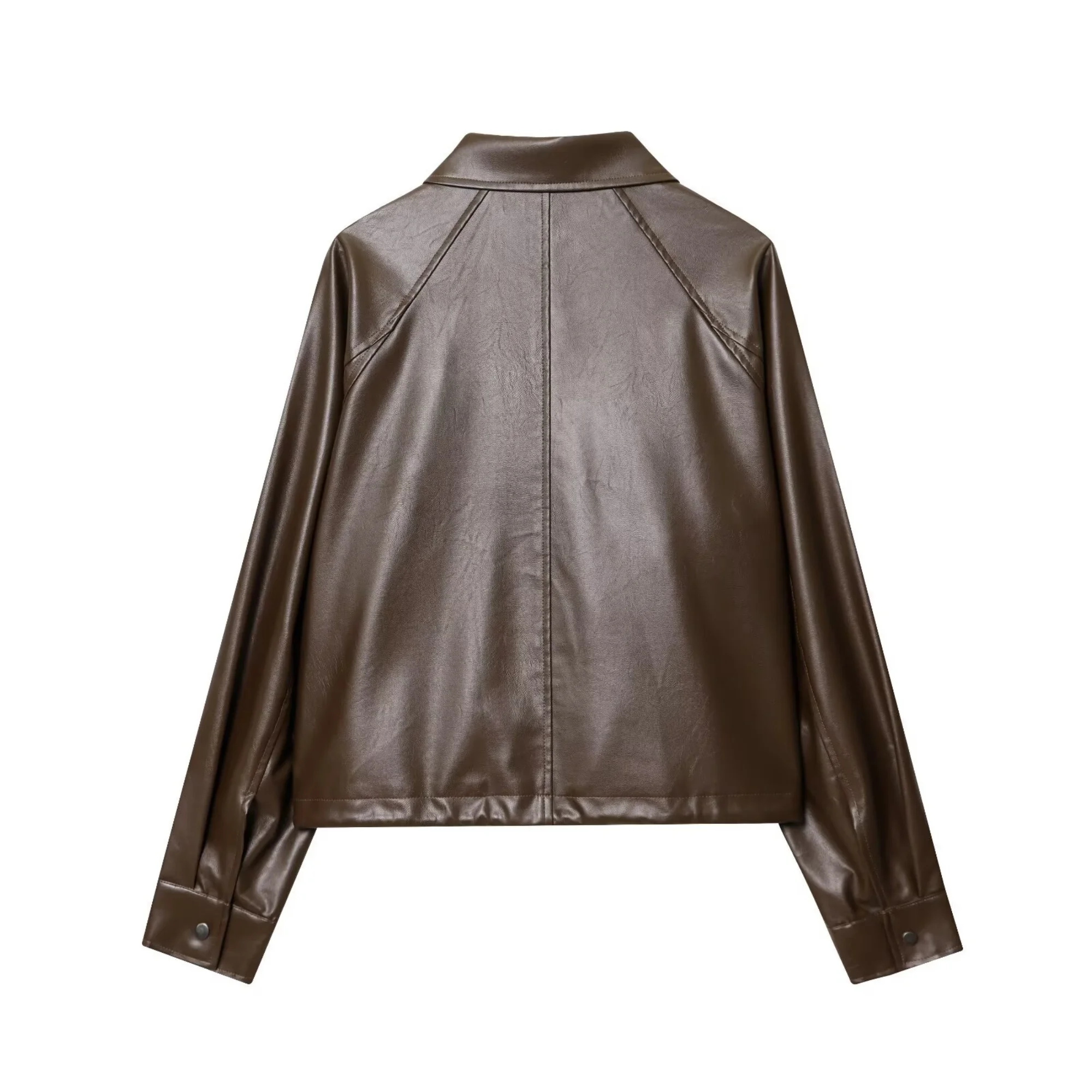 Cappotto da donna in ecopelle Autunno Inverno Tinta unita Manica lunga Minimalista con coulisse Giacca femminile Capispalla moda casual