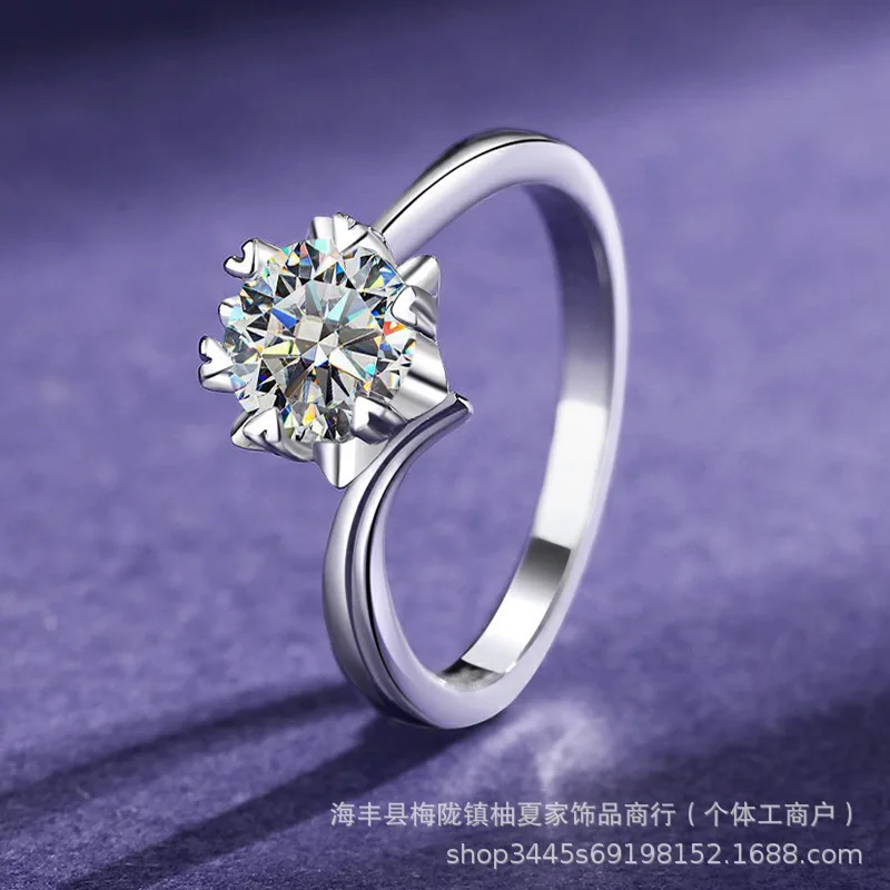 PT950 Platinum Women Six-prong Twisted Shank Snowflake Ring, 2 Carat Moissanite Elegant Finger Ornament for Daily Commute
