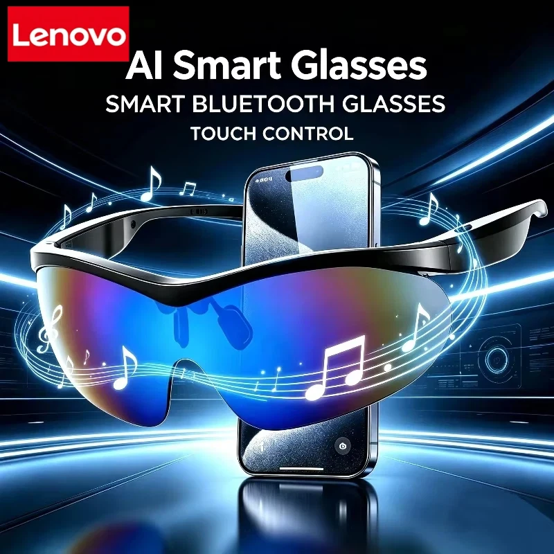 Lenovo Smart Sunglasses Glasses For Outdoor Sports Real-time Translation Bluetooth 6.0 Earphones Call Music Windproof Goggles
