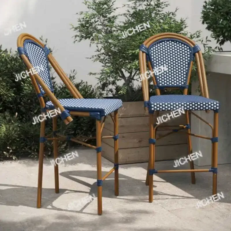 HS ocio al aire libre silla de mimbre retro terraza al aire libre patio balcón cafetería tienda de té de la leche taberna comedor de mimbre francés ch