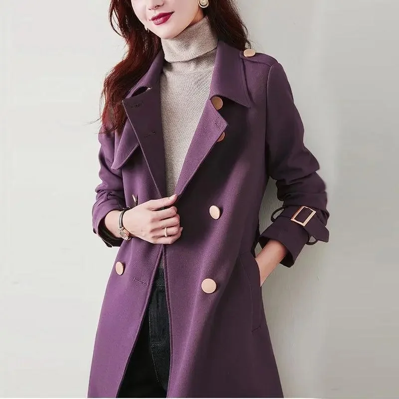 Lining Women's Trench Coat Mid-Length New Spring Autumn Suit Collar Women's Clothing Temperament All-Match Ladies Jacket 4XL