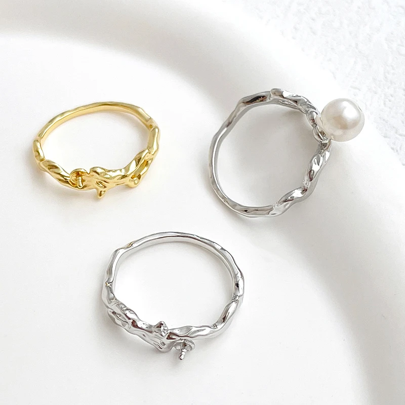 3 Pieces  Brass Gold-plated 18mm  Vine Ring Can Insert Pearls  DIY Produces Fashion Jewelry, Rings, Semi-finished Accessory