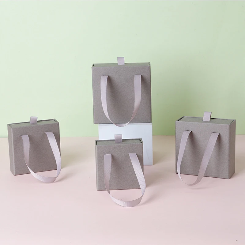 

10pcs Paper Drawer Jewelry Box Ribbion Handle Black Sponge Base Necklace Earring Set Gift Packaging Case Small Business Supplier