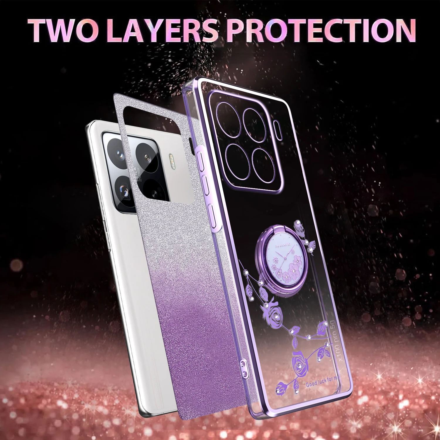 

For Xiaomi 15T Pro Case Luxury Preserved Flower Electroplating Glitter Stand TPU Cover For Xiaomi 15T Pro Shockproof fudan