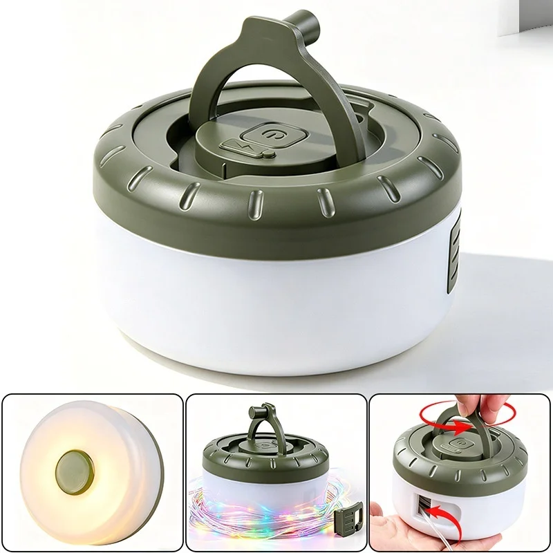LED Camping Light Camping String Lights Tent String Lantern1800mAh Type-C USB Rechargeble IPX4 Adjustable Brightness for Hiking