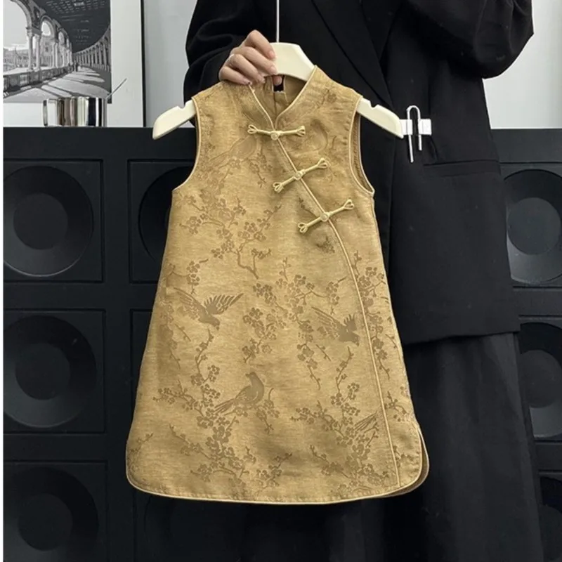2026 New Children's Original Sleeveless Dress Girls' New Chinese Cheongsam Dress Kids' Summer Retro Buckle Qipao Dress LJ646