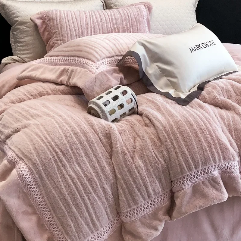 carved mousse velvet imitation rabbit velvet four-piece set winter double-sided velvet thickened wide-sided warm quilt
