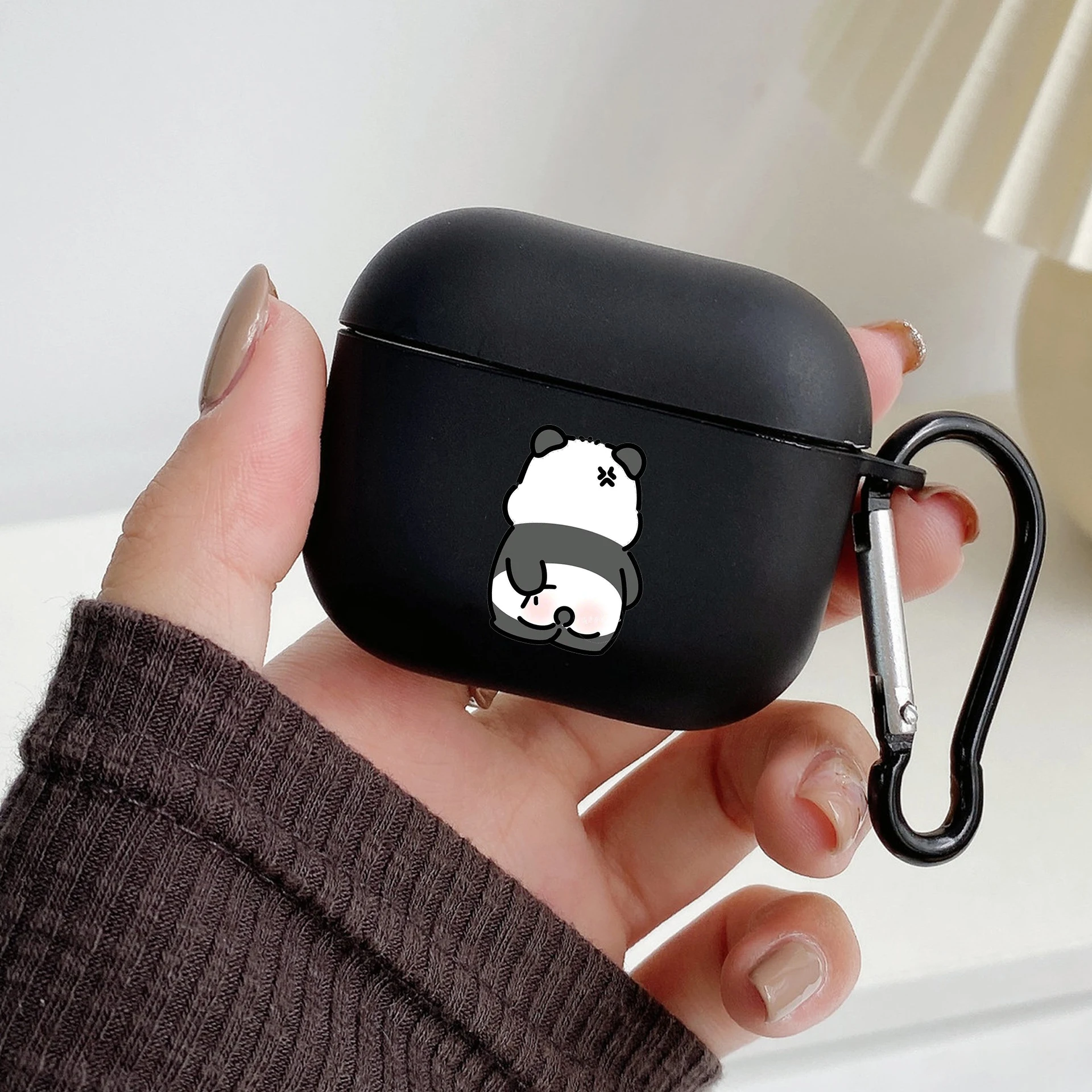 Cartoon panda Earphone Case For Airpods 4 3 2 1 Pro3 Pro2 Shockproof With Keychain For Airpods 4 Black Cover