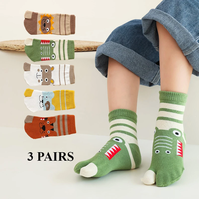 3 Pairs 3-12y Toe Socks Kids Boys Girls Two Finger Socks Children High Quality Cotton Sports Crew Socks Toddlers Cute Kawaii