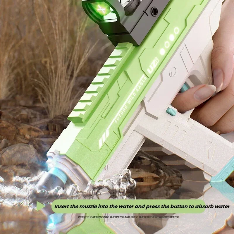 2024 New UZI Dazzle Colorful Lights Handy Water Gun Auto Suction Continuous Shot Water Fighting Water Wars Children Boys Toys