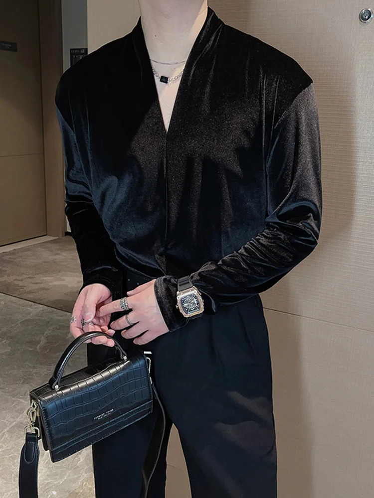 

Velvet Long Sve T-irt Men's Slim Fit V-Ne Base irt Spring Autumn Faion Trend Youth ular Inner Wear Base irt