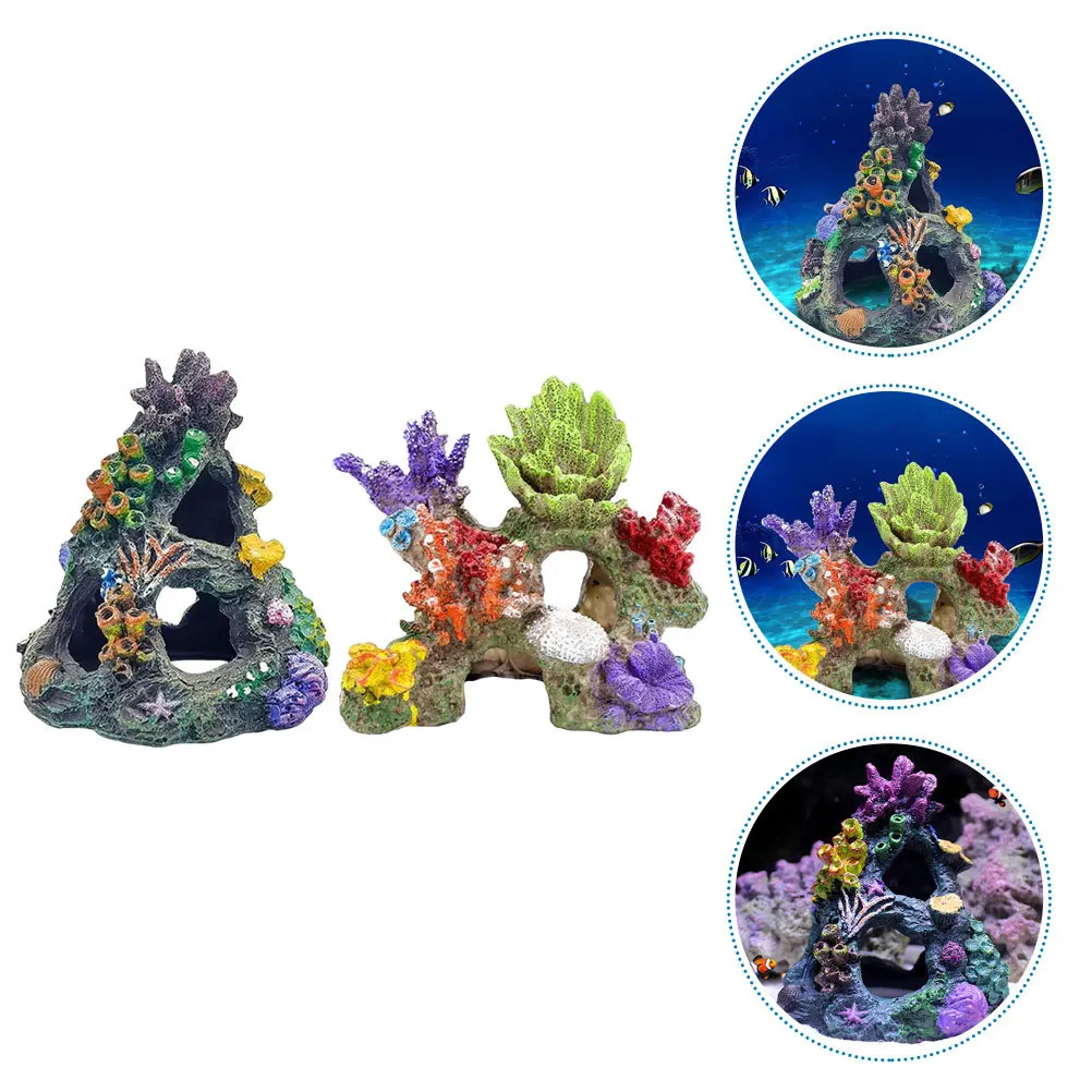 

2Pcs Imitation Coral Statue Aquarium Decor Realistic Resin Ornament Fish Tank Accessories Safe Durable Habitat