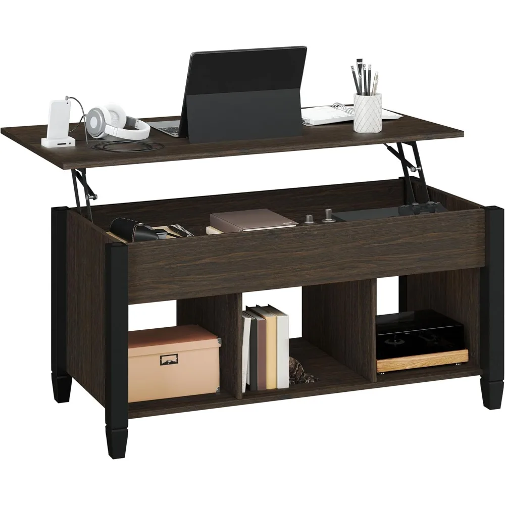 Coffee Table, 41in Lift Top Coffee Table with Storage Hidden Compartment & Shelf, Retro Coffee Center Table with Lift Tabletop