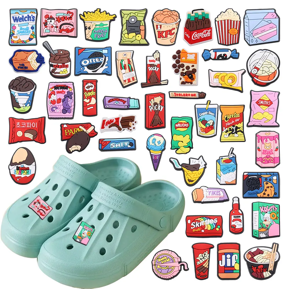 Single Sale 1pcs Shoe Charms Biscuit Fried Chicken Chocolate Potato Chips Slipper Accessories PVC Shoes Ornament For Party Gift