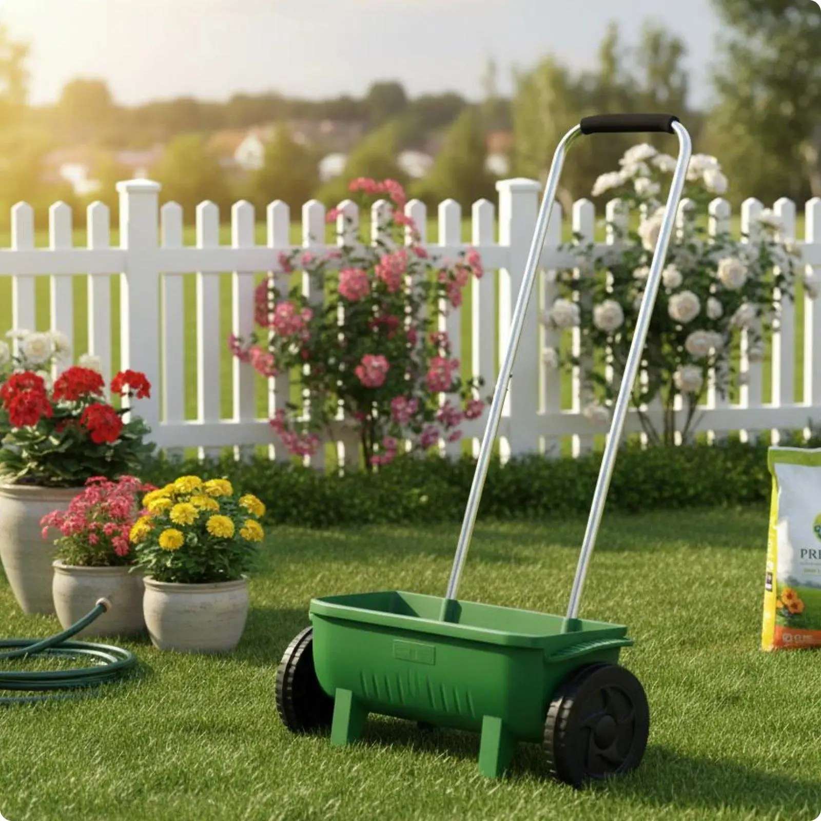 Push Spreader Adjustable Spread Rate Fertilizer Spreader Aluminum Handle