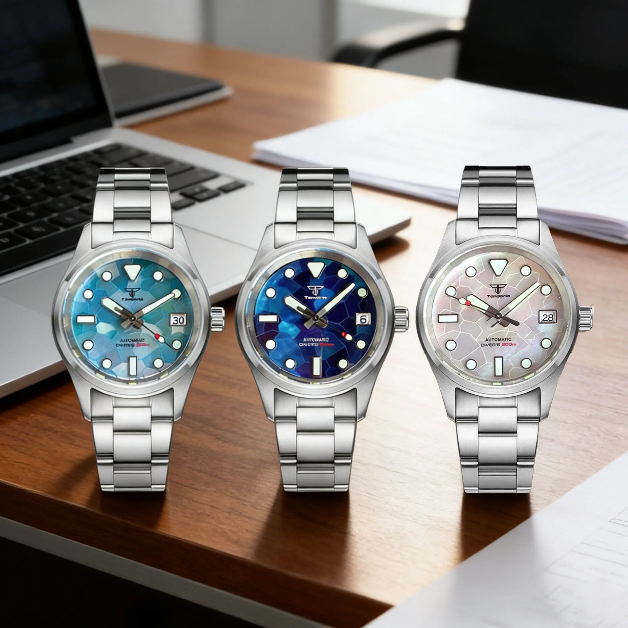 

Мужские механические часы 36 мм Pilot Tandorio с сапфировым стеклом, текстурированным циферблатом, отображением даты, водонепроницаемостью 20ATM, механизмом NH35A, светящимися элементами