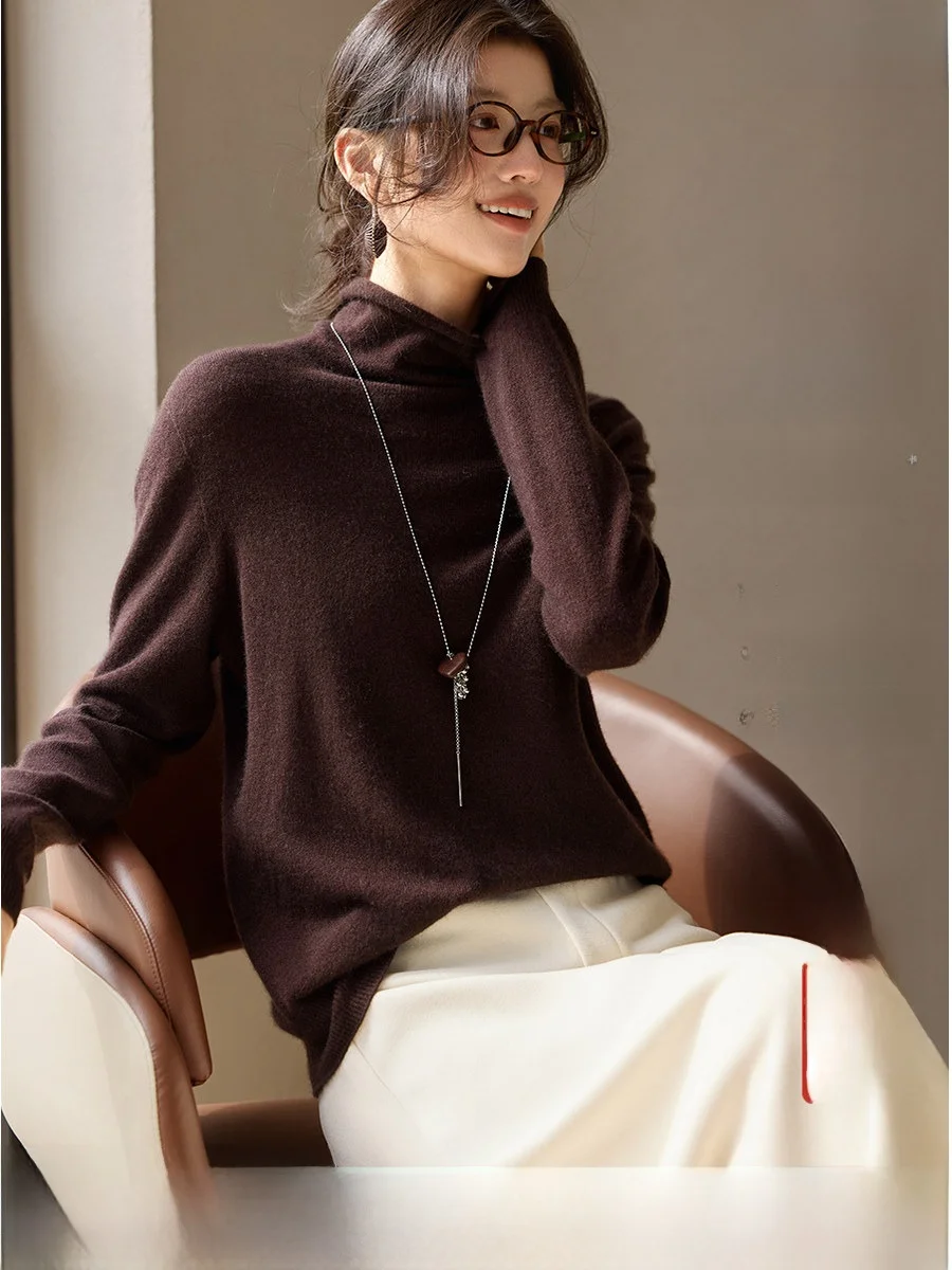 

Шерстяной вязаный свитер XWI Camere для женщин, осенне-зимний, с высоким воротником, базовый слой, мягкий, свободный крой, прямой силуэт