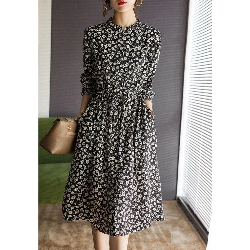 

Floral Dress with Mid-length Versatile Temperament New Spring Autumn Style