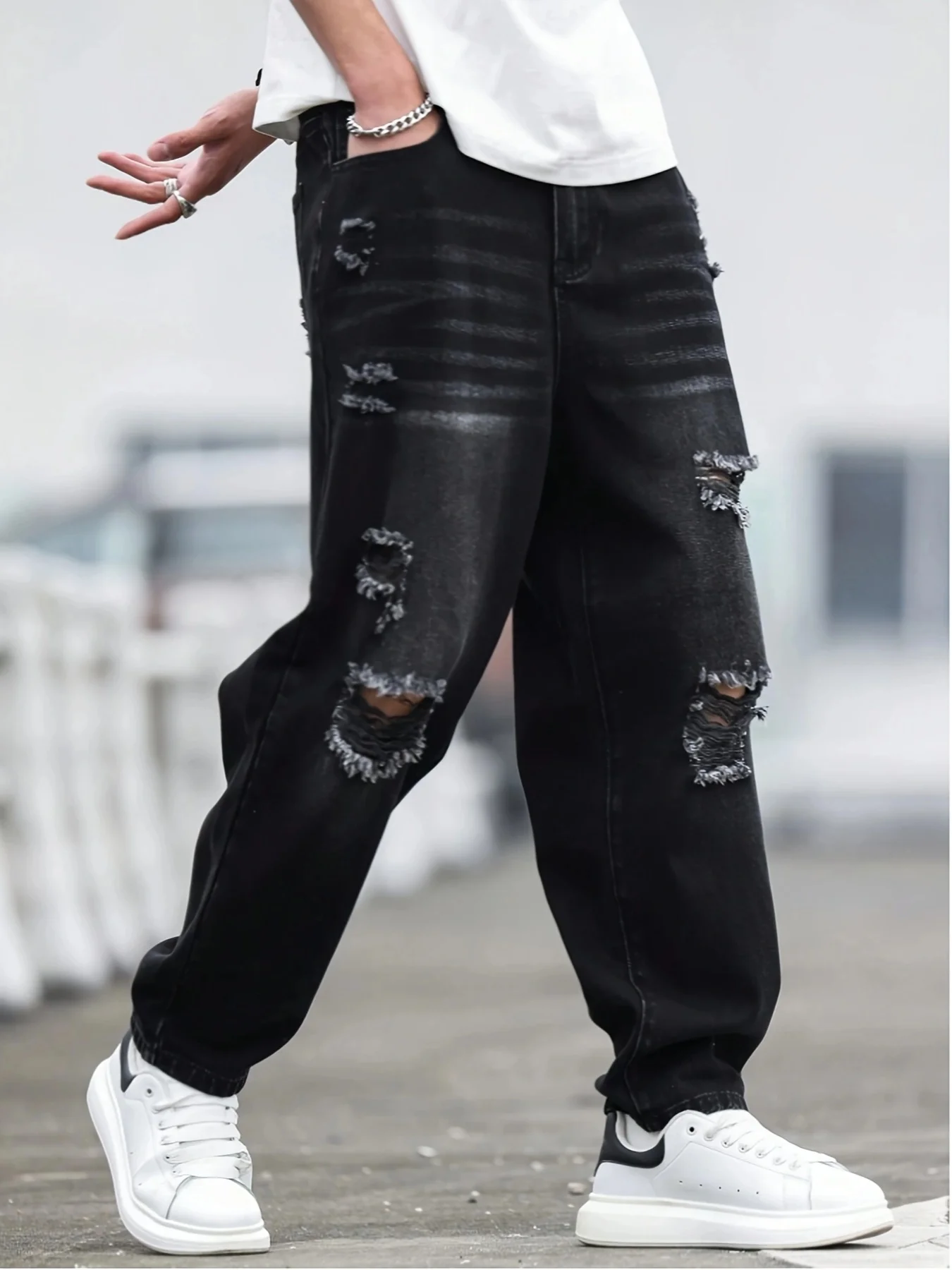 Men's Jeans Vintage Men's Ripped Denim, Retro Y2K Streetwear Men's Pants, Men's Casual Trousers, All Seasons No Belt/Accessories