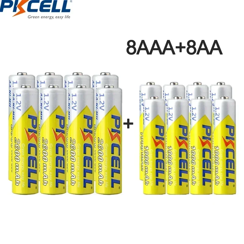 PKCELL 4Pcs 2600mAh AA Rechargeable Batteries +4Pcs AAA Batteries 1000mAh 1.2V NI-MH AA AAA Rechargeable Battery for Camera Toy