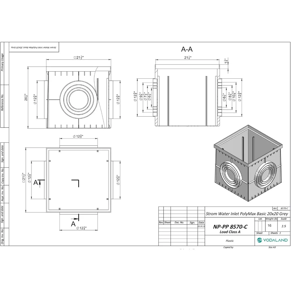 22x22 Inch Large Catch Basin with Galvanized Stamped Steel Grate Complete Package