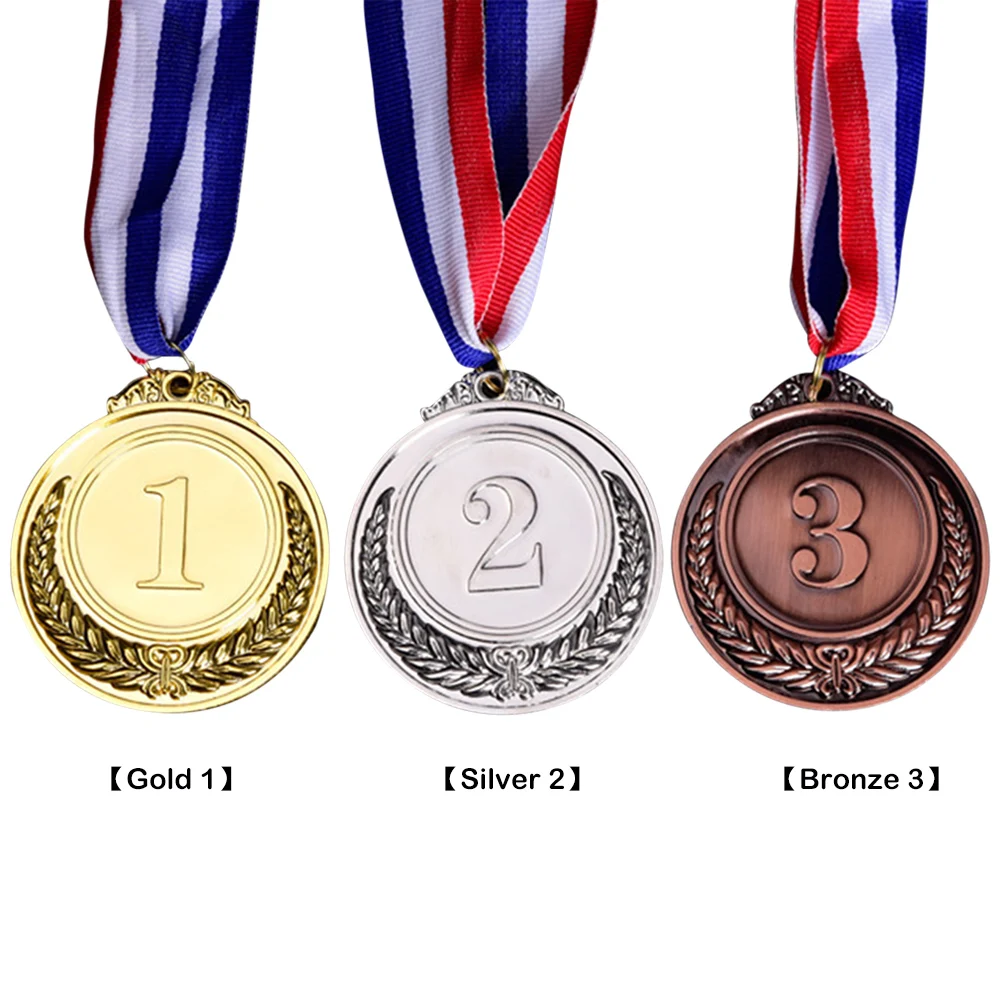 Reward Encourage Badge Gold Silver Bronze Winner Reward Medal Competitions Prizes with Ribbon for Souvenir Gift School Supplies