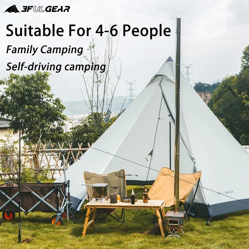 3F UL GEAR Pyramid Tent 4-6 person hot tent Outdoor Camping Large Windproof Family Tent Waterproof Glamping Tents BuLuo