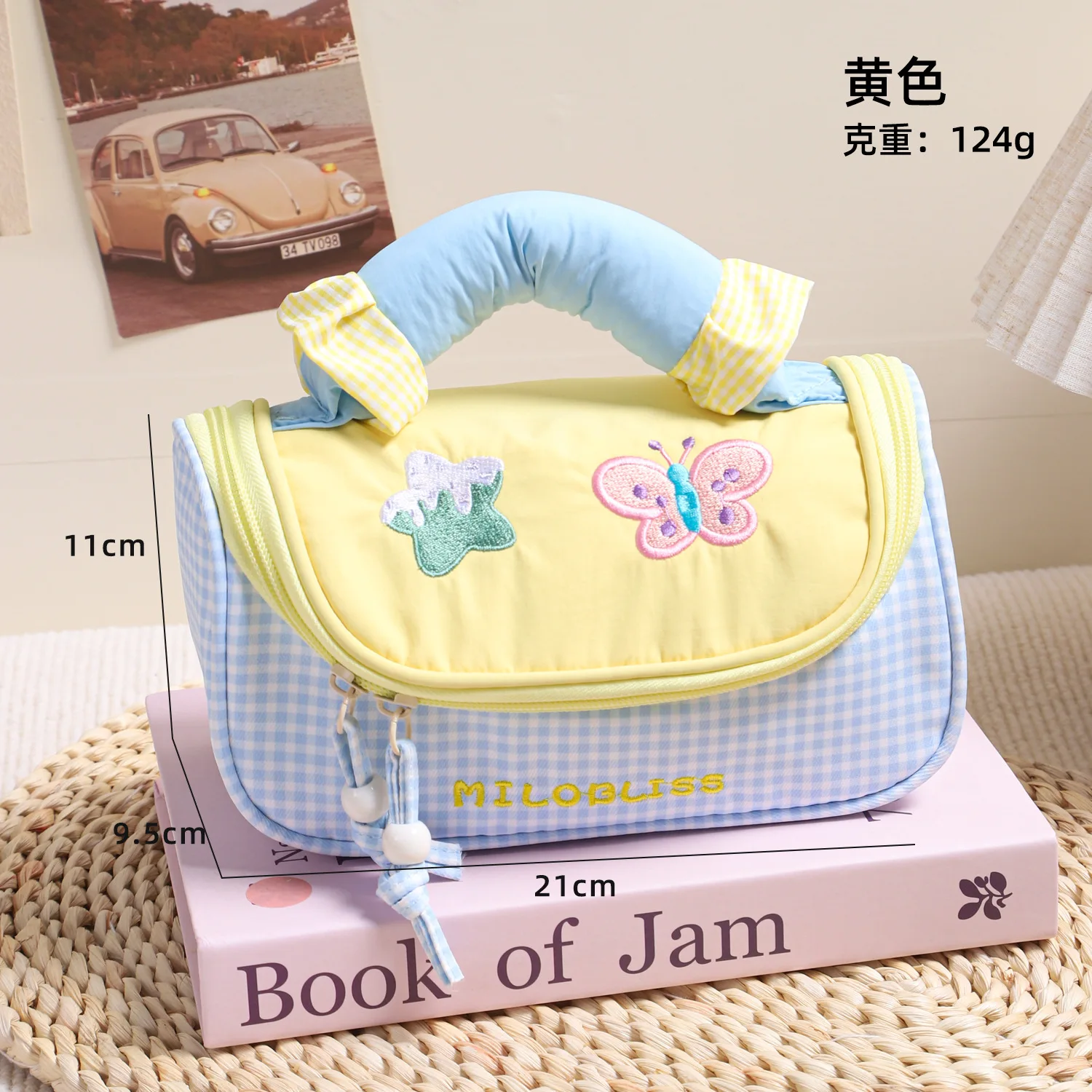 حقيبة مكياج بلون معكرون مع حقيبة مستحضرات تجميل خفيفة الوزن بتصميم فراشة على شكل قلب جميل #5