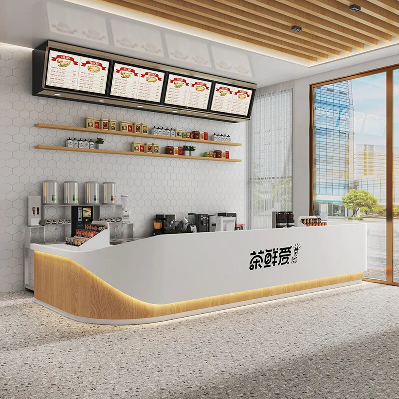 

Modern simple milk tea shop bar counter fruit shop checkout page cafe corner reception desk supermarket cabinet