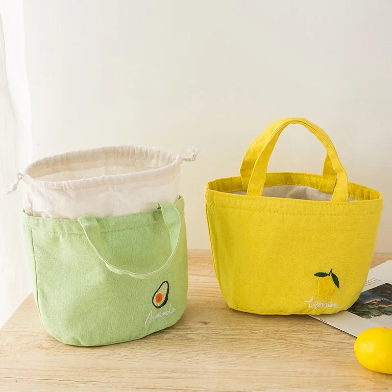 Fashion Lunch Bags Drawstring Picnic Tote Portable Insulation Lunch Box Small Handbag Drink Cooler Bag Cute Food Storage Bags